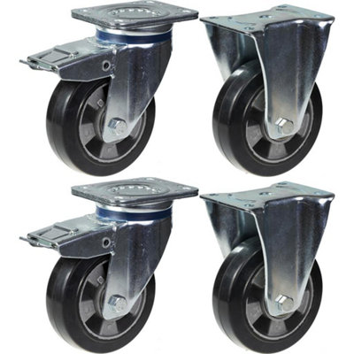 152mm 6" castor black rubber brake & fixed strong 1320kg capacity, set of 4