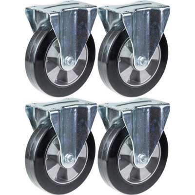 152mm 6" castor black rubber fixed strong 1320kg capacity, set of 4