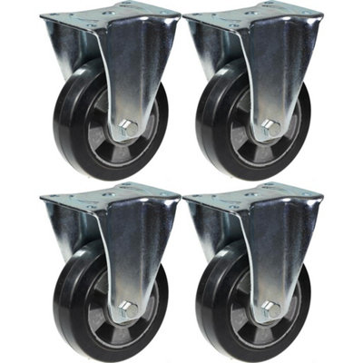 152mm 6" castor black rubber fixed strong 1320kg capacity, set of 4