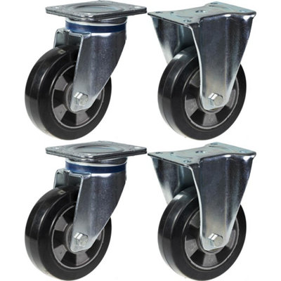 152mm 6" castor black rubber swivel & fixed strong 1320kg capacity, set of 4