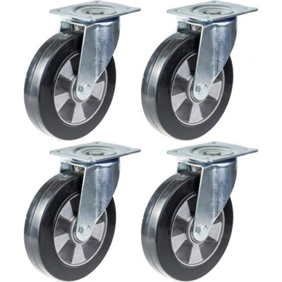152mm 6" castor black rubber swivel strong 1320kg capacity, set of 4