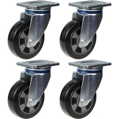 152mm 6" castor black rubber swivel strong 1320kg capacity, set of 4
