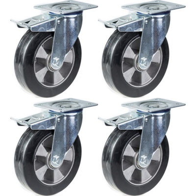 152mm 6" castor black rubber swivel with brake strong 1320kg capacity, set of 4