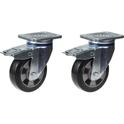 152mm 6" castor black rubber swivel with brake strong 660kg capacity, set of 2