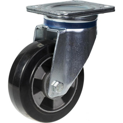 152mm swivel castor with black elastic rubber on aluminium centre wheel