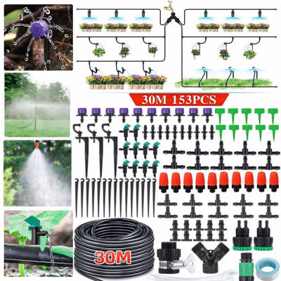 153PCS 30m Automatic Drip Irrigation System Garden Self Watering Plant ...