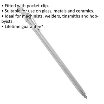 154mm Carbide Tipped Scriber - Suitable for Glass Metal & Ceramics - Pocket Clip