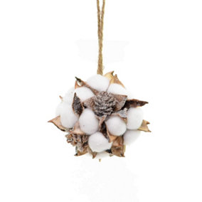 15536S-COTTON-BALL Handmade 10cm Cotton Ball Christmas Hanging Pine Cones  Decoration Home Décor, White/Brown