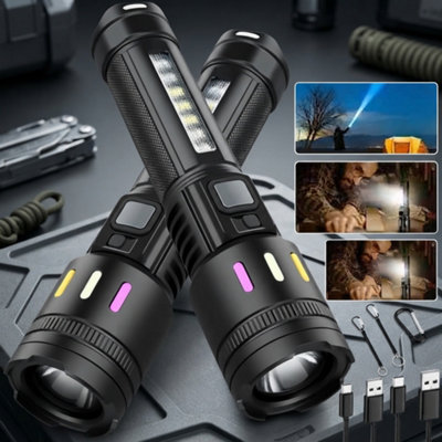 B&Q 2Pcs Super Bright Led Rechargeable Flashlight Torch Zoomable Powerful Handheld Light