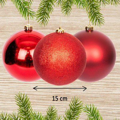 15cm/3Pcs Christmas Baubles Shatterproof Dark Red