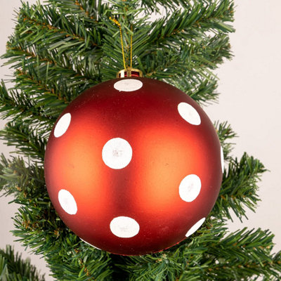 15cm/3Pcs Christmas Baubles Shatterproof Red White Polka Dots