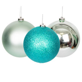 15cm/3Pcs Christmas Baubles Shatterproof Turquoise, Christmas Tree Decorations Ball Ornaments Hanging Decorations