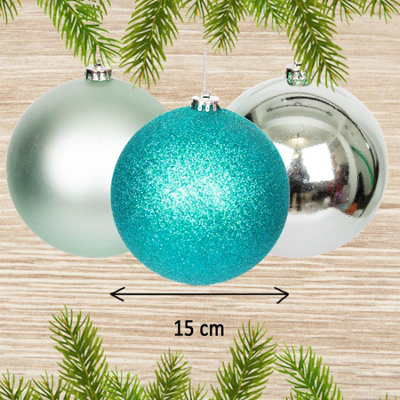 15cm/3Pcs Christmas Baubles Shatterproof Turquoise, Christmas Tree Decorations Ball Ornaments Hanging Decorations