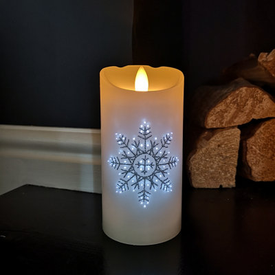 Battery Operated Lantern with LED Candle - Silver Snowflake