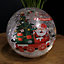 15cm Battery Operated Twinkling Warm White LED Crackle Effect Ball Christmas Decoration with Santa and Friends in Train