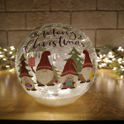15cm Battery Operated Warm White LED Crackle Effect Ball Christmas Decoration with Gonks