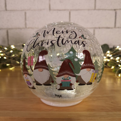 15cm Battery Operated Warm White LED Crackle Effect Ball Christmas Decoration with Gonks