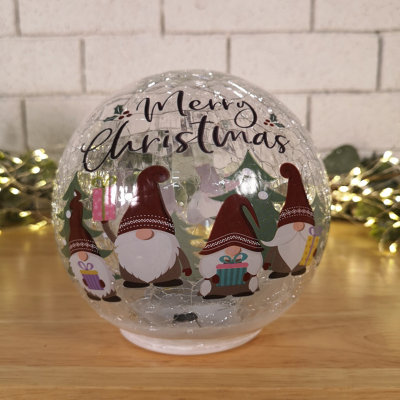 15cm Battery Operated Warm White LED Crackle Effect Ball Christmas Decoration with Gonks