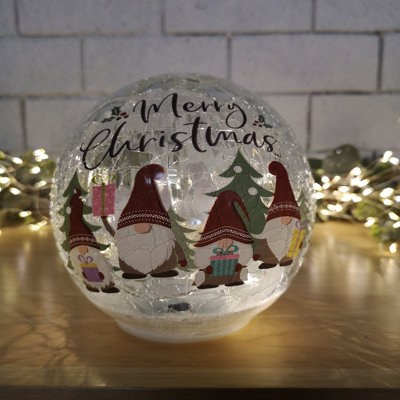 15cm Battery Operated Warm White LED Crackle Effect Ball Christmas Decoration with Gonks