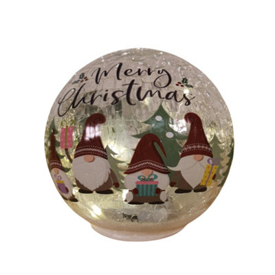 15cm Battery Operated Warm White LED Crackle Effect Ball Christmas Decoration with Gonks