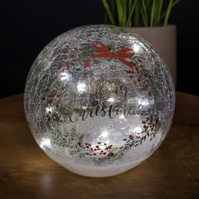 15cm Battery Operated Warm White LED Crackle Effect Ball Christmas Decoration with Merry Christmas Price Comparisons | Compare The Build