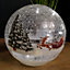 15cm Battery Operated Warm White LED Crackle Effect Ball Christmas Decoration with Reindeer and Sleigh