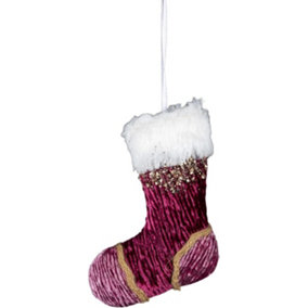 15cm Burgandy / Pink Stocking - Christmas Hanging Decoration