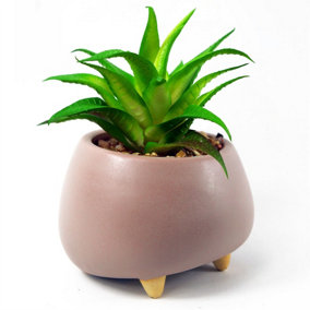 15cm Ceramic Pebble Pink Planter with Artificial Succulent Plant