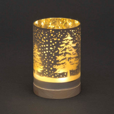 15cm Christmas Decorated Vase Table Forest Snowfall Scene Silver