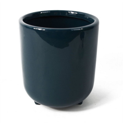 15cm Dark Teal Green / Blue Ceramic Planter with Feet