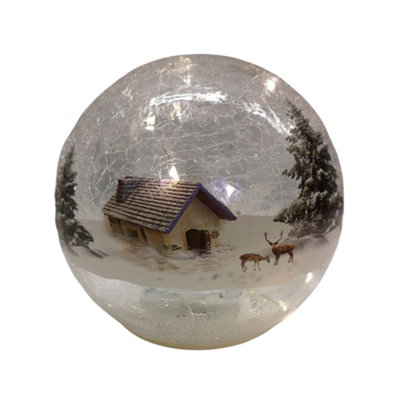 15cm Festive Christmas Crackle Effect Glass Lodge Scene Led Light Ball