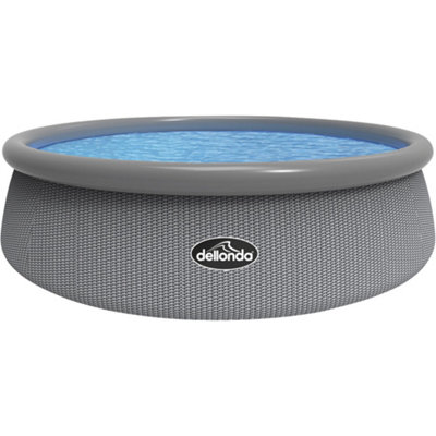 15ft Round Grey Rattan Garden Swimming Pool with Pump for Kids - 84cm Deep Paddling Pool