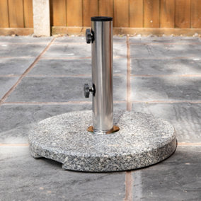 15kg Round Granite Garden Parasol / Umbrella Base Weight Stainless Steel Pole