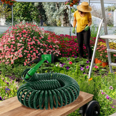15M 50FT Retractable Coil Hose Garden Spray Gun 5 Function Pipe Reel Nozzle Tap - 3