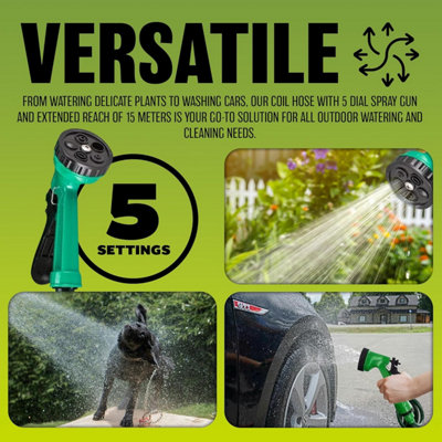 15M 50FT Retractable Coil Hose Garden Spray Gun 5 Function Pipe Reel Nozzle Tap - 4