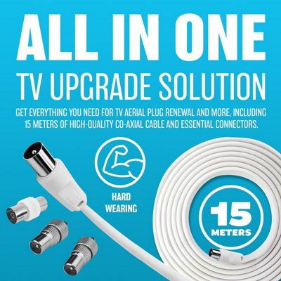 15M Coaxial Tv Extension Kit Aerial Cable Coax Lead Television Wire Plugs New - 5