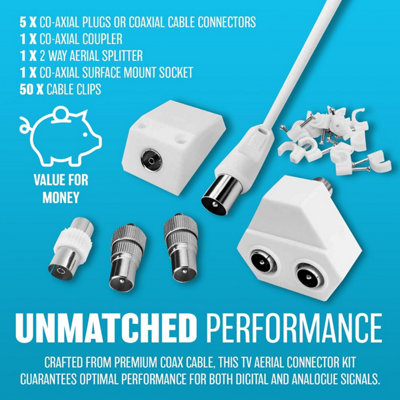 15M Coaxial Tv Extension Kit Aerial Cable Coax Lead Television Wire Plugs New - 7