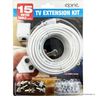15M Coaxial Tv Extension Kit Aerial Cable Coax Lead Television Wire Plugs With 2 Way Splitter & Plugs Satellite Accessories