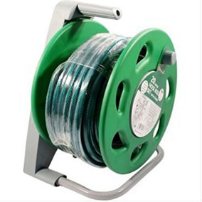 15m Garden Hose Pipe With Reel Free Standing Handle Reinforced Set