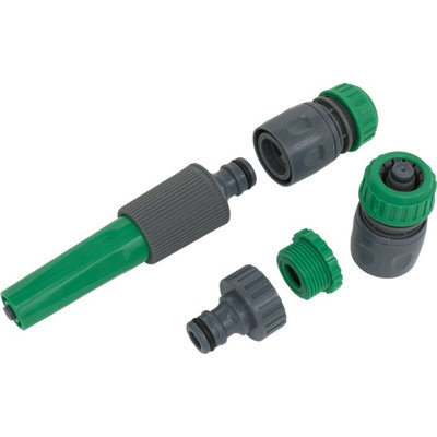 15m Green PVC Water Hose - Spray Jet Nozzle - Female Waterstop Tap Connectors - 3