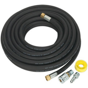 15m High Flow Air Hose Kit - 1/2 Inch BSP Unions - Coupling Adaptors and Tape