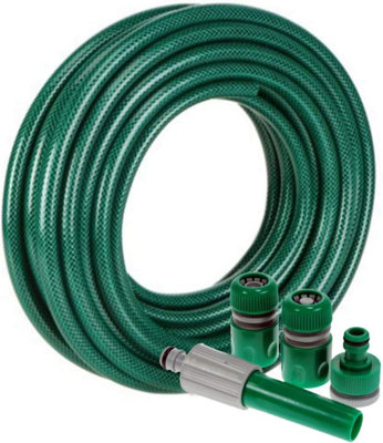 15m Hose Pipe Spray Gun Reinforced Garden Watering 50ft + Fittings Nozzle