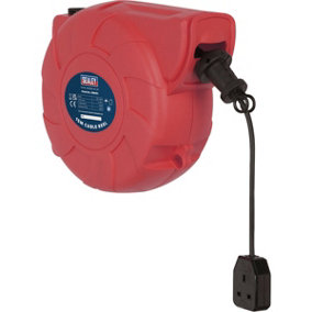15m Retractable Cable Reel System - 1 x 230V Plug Socket - Pull & Release Action