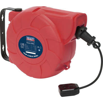 15m Retractable Cable Reel System - 1 x 230V Plug Socket - Pull & Release Action - 3