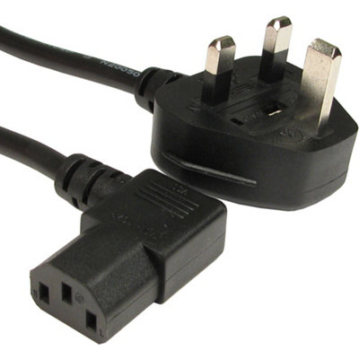 Power Cord UK Plug to Right Angle IEC C13 Cable (kettle lead) 2m