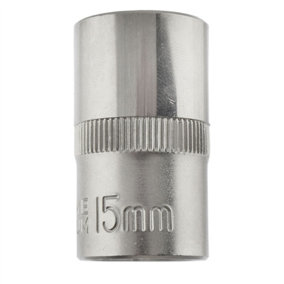15mm 1/2" Dr Socket Super Lock Metric Shallow CRV Knurl Grip 6 Point