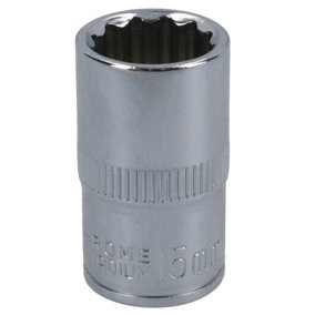 15mm 1/2in Drive Shallow Metric MM Socket 12 Sided Bi-Hex Knurled Ring