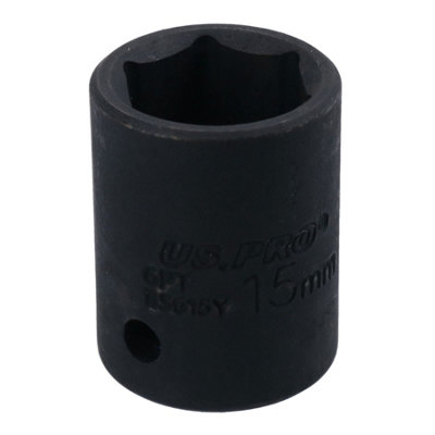 15mm 3/8in Drive Shallow Stubby Metric Impacted Socket 6 Sided Single Hex