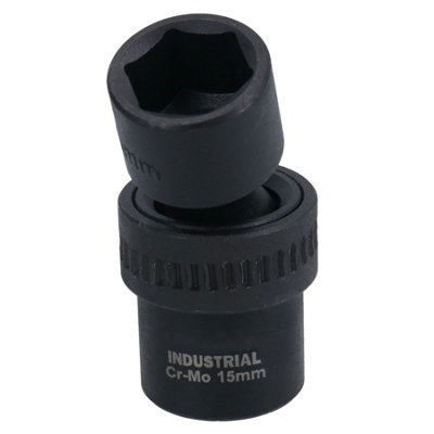 15mm 3/8in Drive Universal Swivel Wobble Metric Impact Shallow Socket