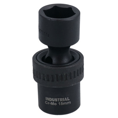 15mm 3/8in Drive Universal Swivel Wobble Metric Impact Shallow Socket